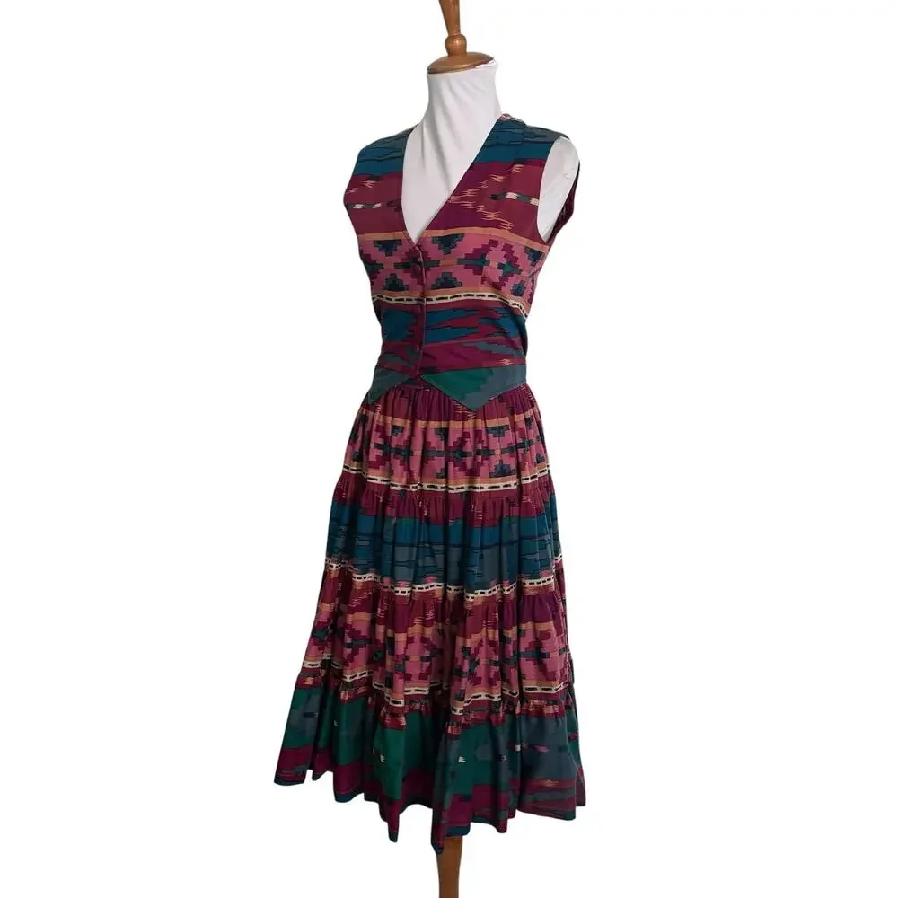 Vintage 80s Southwestern Square Dance Set XXS Boho Western Skirt Vest - Picture 6 of 7